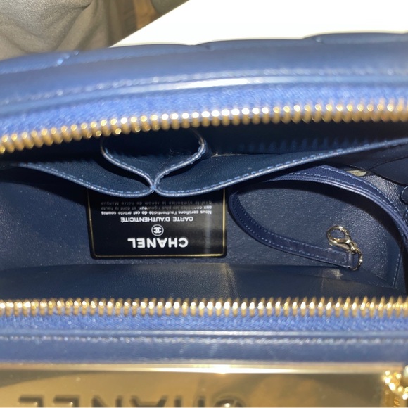 Chanel Navy Chevron Leather Medium Trendy Bowling Top Handle - Picture 10 of 10